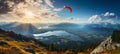 Experience the exhilaration of paragliding in the stunning alps on a picturesque summer day