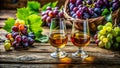 Indulge in a Refined Grappa Tasting Experience Fresh Grapes and Crystalware on a Rustic Table Perfect for a Royalty Free Stock Photo