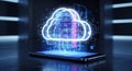 Futuristic digital cloud computing data transfer technology emerging from smartphone Royalty Free Stock Photo