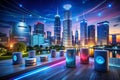 Smart Home Voice Control at Night Dynamic Lighting Urban Living Integration for Enhanced Convenience and Security Royalty Free Stock Photo