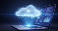 Futuristic ai cloud computing on laptop display represents digital transformation and innovation Royalty Free Stock Photo