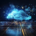 Experience the future unfolding in this dynamic composition, where a futuristic hologram meets cloud computing and a mesmerizing Royalty Free Stock Photo