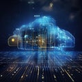 Experience the future unfolding in this dynamic composition, where a futuristic hologram meets cloud computing and a mesmerizing Royalty Free Stock Photo
