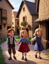 Charming Village Scenes: Cute Little Boys and Girls - AI-Generated