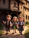 Charming Village Scenes: Cute Little Boys and Girls - AI-Generated