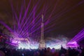 Experience the Independence Day Laser Show at Riga& x27;s Freedom Monument, Latvia.