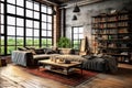 Experience the industrial elegance of a loft style living room Royalty Free Stock Photo