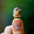 Microcosmic Harmony: Generative AI Captures Delicate Bird Perched on Finger