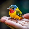 Microcosmic Harmony: Generative AI Captures Delicate Bird Perched on Finger