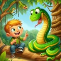 A Small Child with a Snake: A Fascinating Encounter of Curiosity and Courage Royalty Free Stock Photo