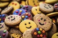 Close Up of Smiley Face Cookies, A Delightful Treat for All to Enjoy Royalty Free Stock Photo