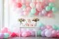 Experience the joy and excitement of a room overflowing with colorful balloons and blooming flowers, Colorful balloons and banners Royalty Free Stock Photo