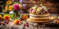 Rustic Birthday Celebration A Candid Moment Captured with a Stunning Cake Fresh Flowers and Natural Light Perfect for Royalty Free Stock Photo