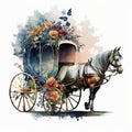 Vintage Romance Watercolor Flower Horse Carriage Collection - Generative AI