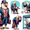 Fashionable Feathers: Eagle Cartoons Rocking Trendy Outfits