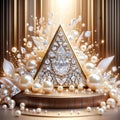 Opulent Diamond Pearl Podium Vibrant Wood Triangle in Natural Setting