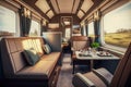 Experience luxury travel: interior shot of an empty train wagon, Generative AI Royalty Free Stock Photo