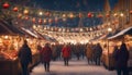 Festive Christmas Market with Illuminated Shops and Decoration