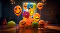 Halloween wall decoration  - a group of balloons with faces on them Royalty Free Stock Photo