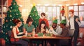 Festive Christmas Office Celebration: Diverse Colleagues Share Joy, Gifts, and Laughter. Royalty Free Stock Photo