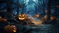 Halloween backdrop design - a pumpkins in a forest