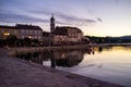 Dual Dawns: Krk City and Harbor in Pre-Sunrise Harmony Royalty Free Stock Photo