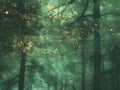 Digital Forest: Enchanted Tranquility in Abstract Nature Landscape, Dreamy Fantasy Art.