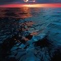 Ethereal Sunset Reflection: Oil Slick Shimmers on the Sea\'s Surface