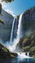 Waterfall panorama natural landscape wallpaper background AI Generated