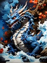 Dragon in Deep Blue A Fusion of Traditional Chinese Ink and Striking Contrast