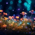 Flickering Euphoria - Surreal Scene of Colorful Bokeh Lights in a Dimly Lit Forest