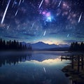 Spectacular Meteor Shower in Serene Night Sky