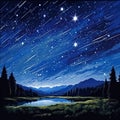 Spectacular Meteor Shower in Serene Night Sky