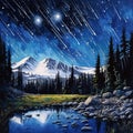 Spectacular Meteor Shower in Serene Night Sky