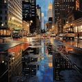Urban Reflections: The Modern Architecture Captured in a Puddle