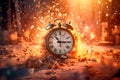 Ethereal Time: Exploding Clock Amidst Surreal Surroundings