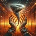 digital art tornado twisting in hands