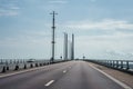 Experience the Modern Oresund Bridge with a Clear Sky and Serene Sea View.