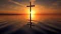 The Christien Cross symbol Reflect surface of the water.