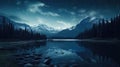 Moonlit Majesty: Mountain Landscape with Lake and Forest at Night