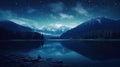 Moonlit Majesty: Mountain Landscape with Lake and Forest at Night Royalty Free Stock Photo