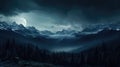 Moonlit Majesty: Mountain Landscape with Lake and Forest at Night Royalty Free Stock Photo