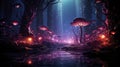 Experience the mystical allure of a forest filled with radiant mushrooms and captivating flowers