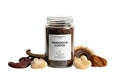 Discover wellness with premium mushroom coffee blend in elegant glass jar Royalty Free Stock Photo