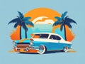 Retro Revival: Classic Car in Vibrant Miami Streets