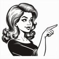 Vintage retro woman pointing simple line art black and white comic 08 Royalty Free Stock Photo