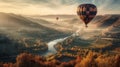 The beautiful sight of a hot air balloon gently rising into the sky floating above a created with Generative AI