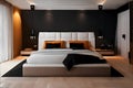 Sophisticated Simplicity: Black and Orange Bedroom Interior Design