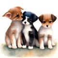 Whimsical Watercolor Pack - Puppies and Kittens Together Royalty Free Stock Photo