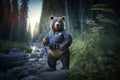 Police Bear\'s Wild Patrol: Stunning 32k Epic Composition with ProPhoto RGB and VR Royalty Free Stock Photo